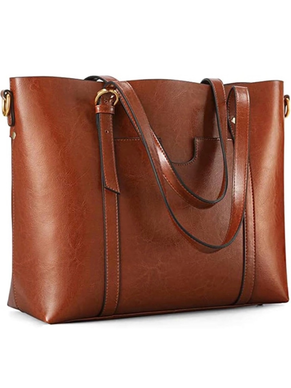 Classic Brown Leather-Effect Tote with Dual Shoulder Straps